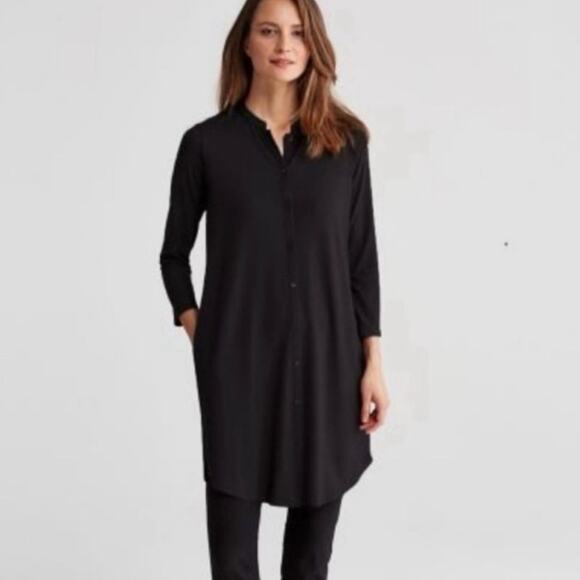 Eileen Fisher Long Cardigan Jacket Tunic Dress Black XS - Picture 1 of 7